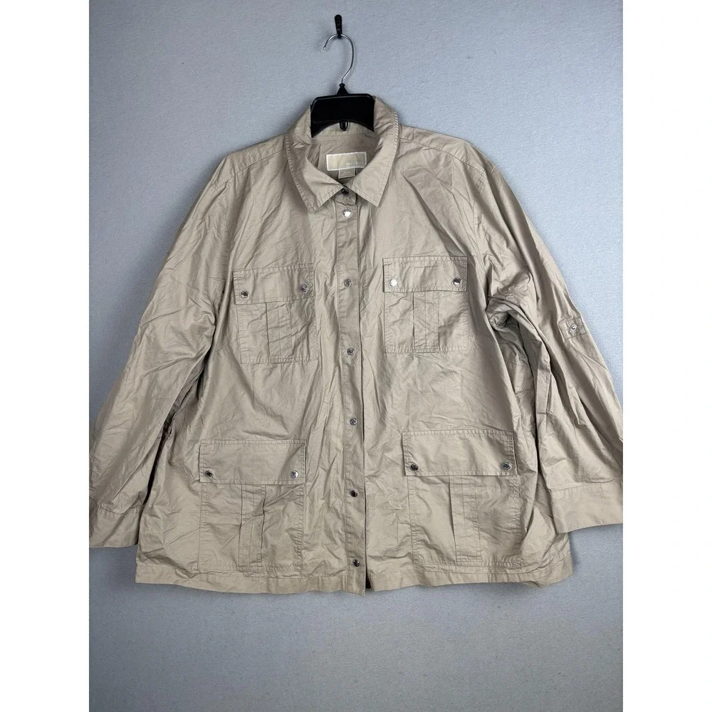 Michael Michael Kors Jacket Womens 22W Khaki Utility Safari Cotton